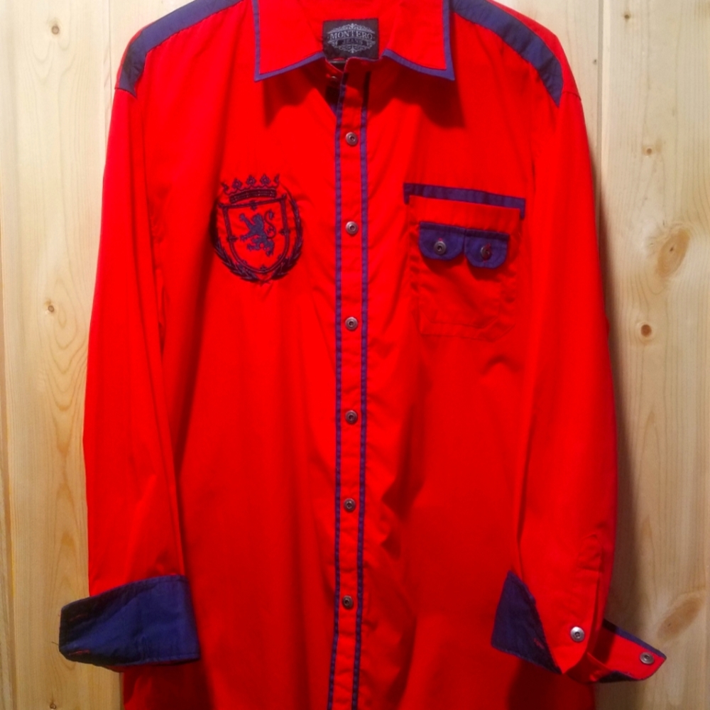 Men's XL Montero Jean's Western Shirt Red/Navy